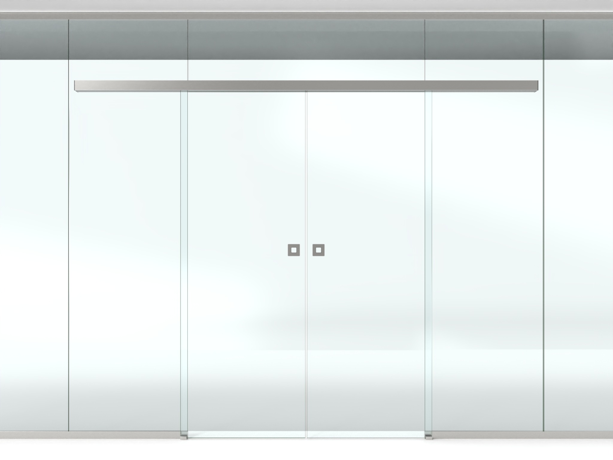 Schiebetür, 2 flügelige Tür, Glas-Wand Montage L=2985 mm ohne Softstopp